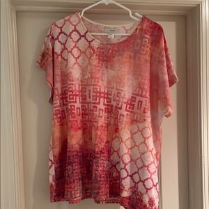 CJ Banks Red and Pink Patterned Short Sleeve Top